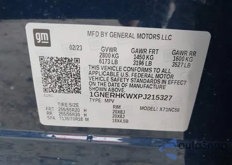 2023 Chevrolet Traverse Fwd Lt Leather из США, поврежденный, VIN 1GNERHKWXPJ215327